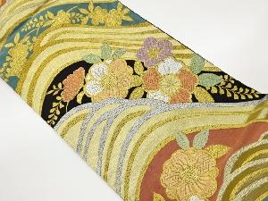 金糸曲線に花葉模様織出し袋帯